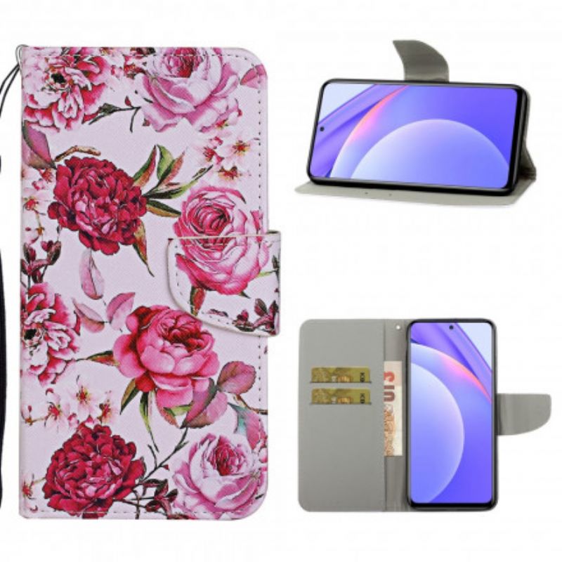 Flip Cover Xiaomi Mi 10T Lite / Redmi Note 9 Pro 5G Mestrede Blomster Med Rem