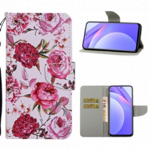 Flip Cover Xiaomi Mi 10T Lite / Redmi Note 9 Pro 5G Mestrede Blomster Med Rem