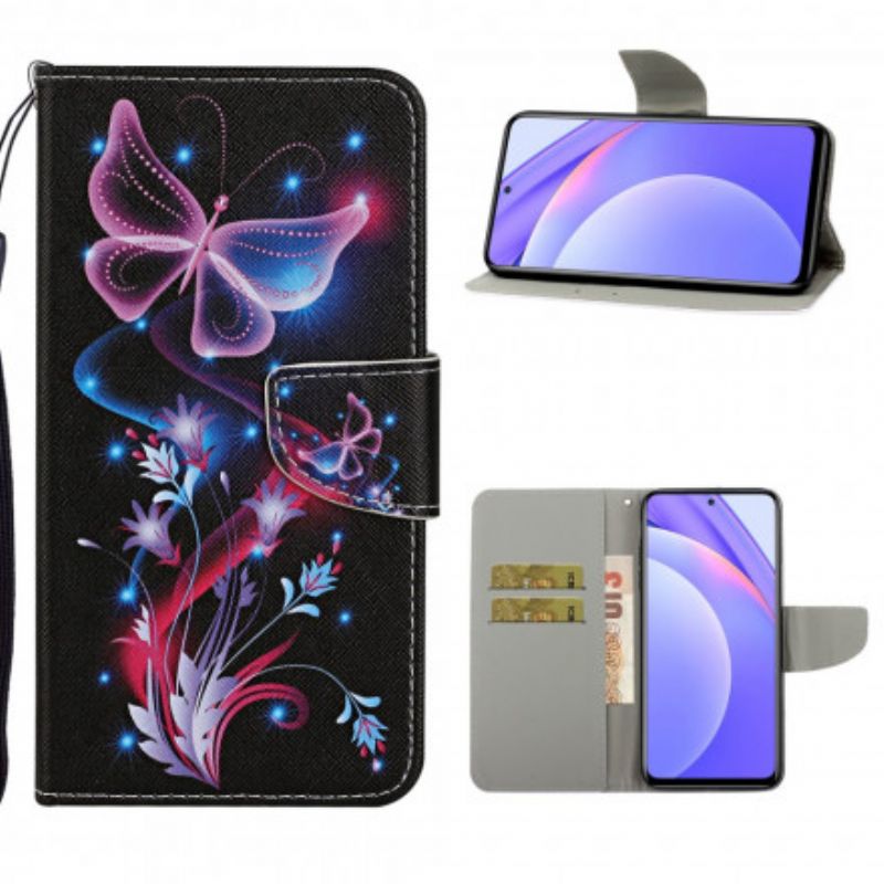 Flip Cover Xiaomi Mi 10T Lite / Redmi Note 9 Pro 5G Sommerfugle Og Snor