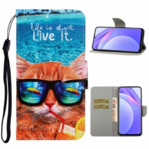 Læder Cover Xiaomi Mi 10T Lite / Redmi Note 9 Pro 5G Med Snor Cat Live It Strappy