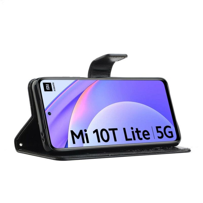 Læder Cover Xiaomi Mi 10T Lite / Redmi Note 9 Pro 5G Med Snor Træ Og Strappy Ugler