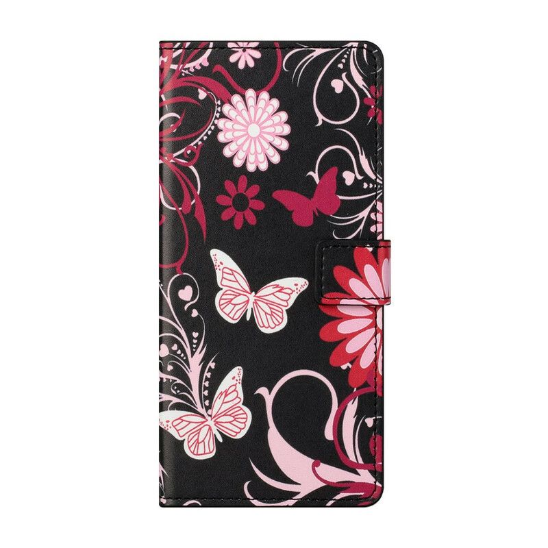 Læder Cover Xiaomi Mi 10T Lite / Redmi Note 9 Pro 5G Sommerfugle Og Blomster