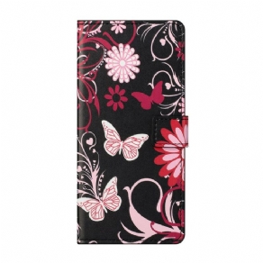 Læder Cover Xiaomi Mi 10T Lite / Redmi Note 9 Pro 5G Sommerfugle Og Blomster