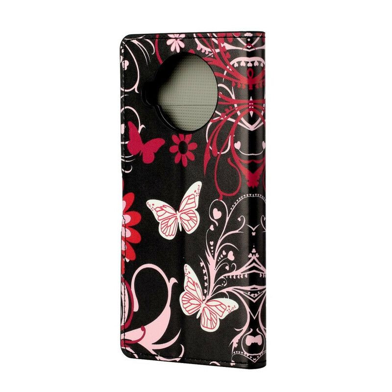 Læder Cover Xiaomi Mi 10T Lite / Redmi Note 9 Pro 5G Sommerfugle Og Blomster