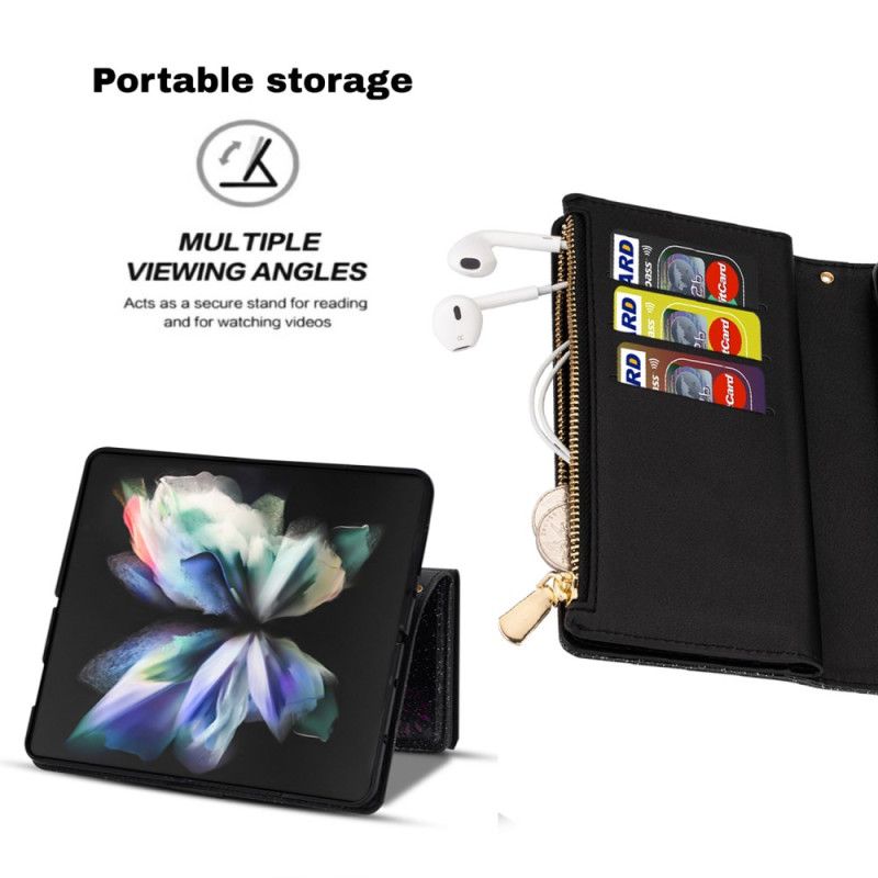 Læder Cover Samsung Galaxy Z Fold 5 Telefon Etui Pailletter Pung