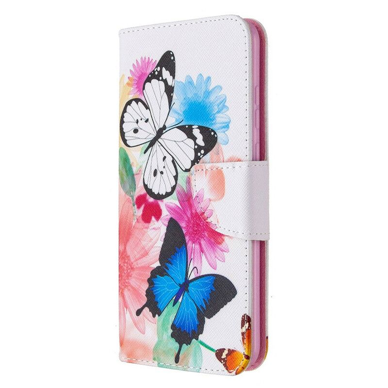 Flip Cover Honor 9A Malede Sommerfugle Og Blomster