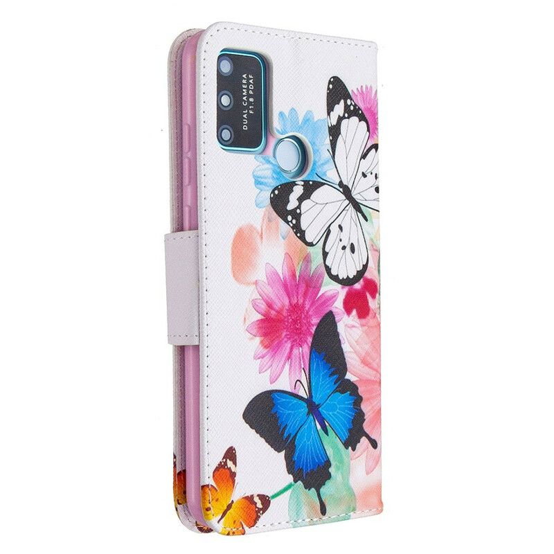 Flip Cover Honor 9A Malede Sommerfugle Og Blomster