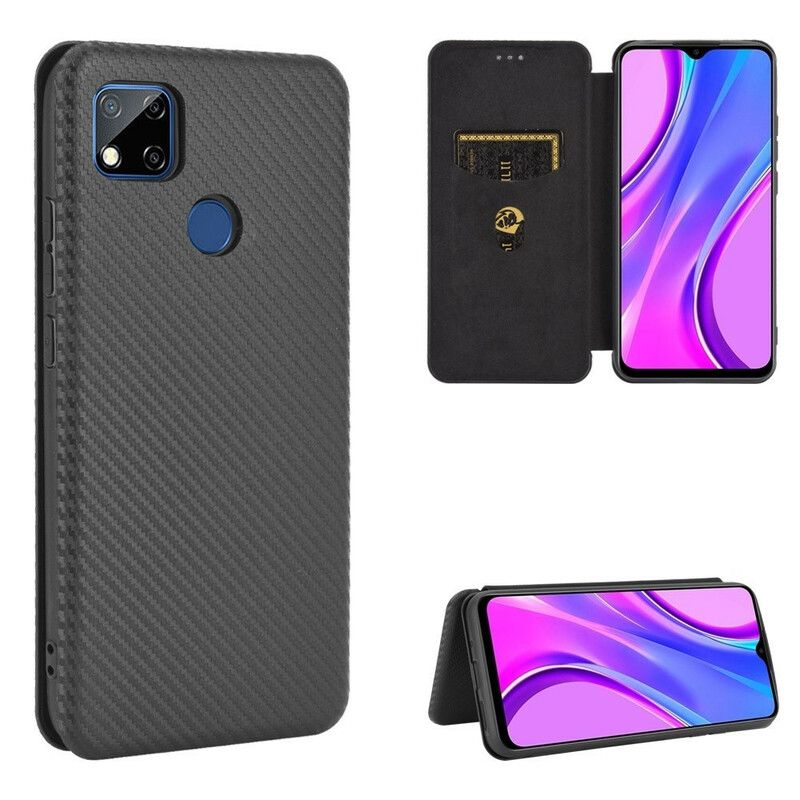 Cover Xiaomi Redmi 9C Flip Cover Farvet Carbon Silikone