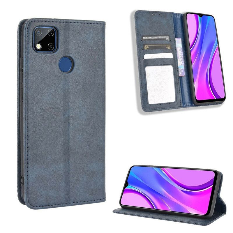 Cover Xiaomi Redmi 9C Flip Cover Vintage Stiliseret Lædereffekt