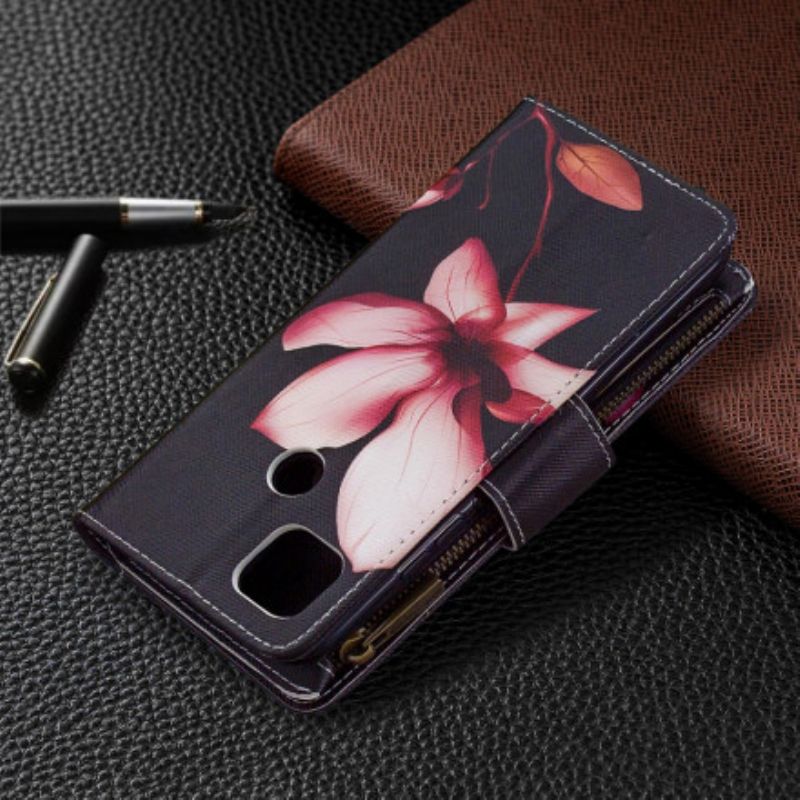 Flip Cover Xiaomi Redmi 9C Blomsterlomme Med Lynlås