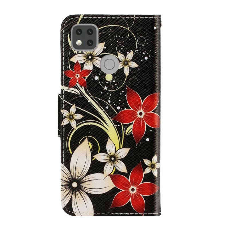 Flip Cover Xiaomi Redmi 9C Med Snor Farverige Stropblomster