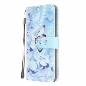 Flip Cover Xiaomi Redmi 9C Med Snor Sommerfugle Med Diamantrem