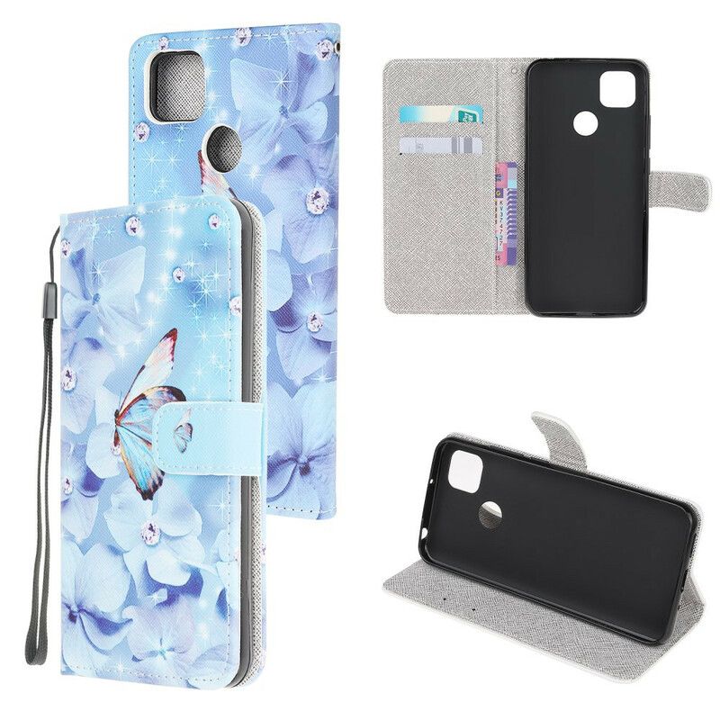 Flip Cover Xiaomi Redmi 9C Med Snor Sommerfugle Med Diamantrem