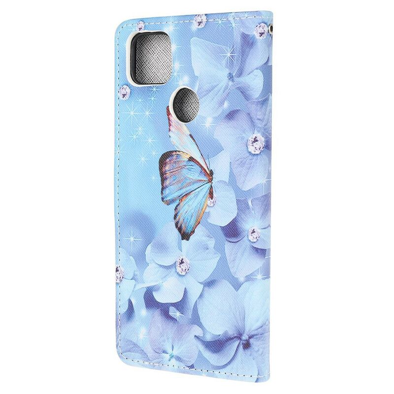 Flip Cover Xiaomi Redmi 9C Med Snor Sommerfugle Med Diamantrem