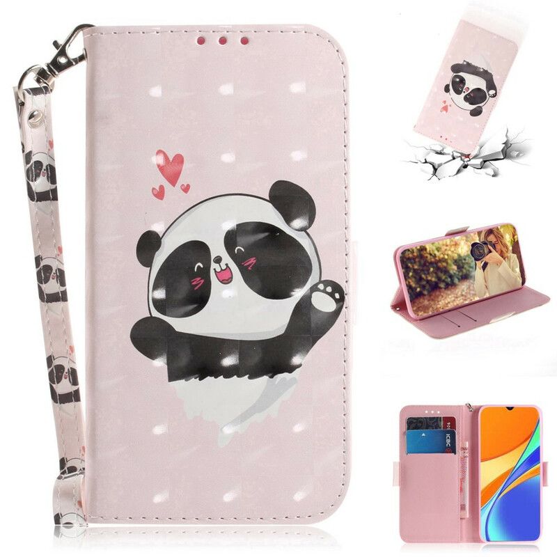 Flip Cover Xiaomi Redmi 9C Med Snor Thong Panda Love