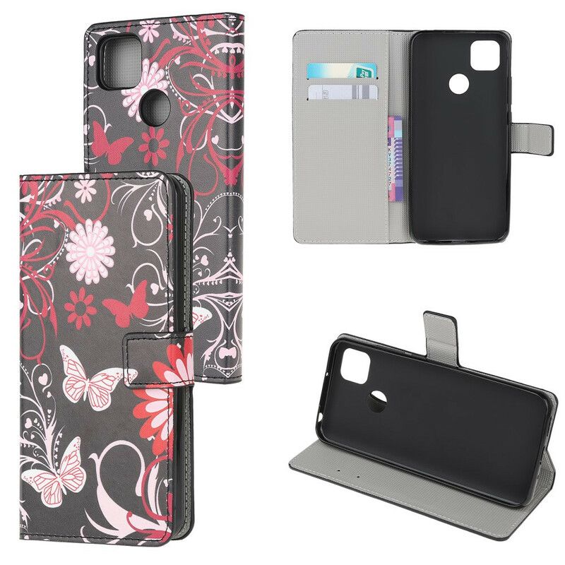 Flip Cover Xiaomi Redmi 9C Sommerfugle Og Blomster