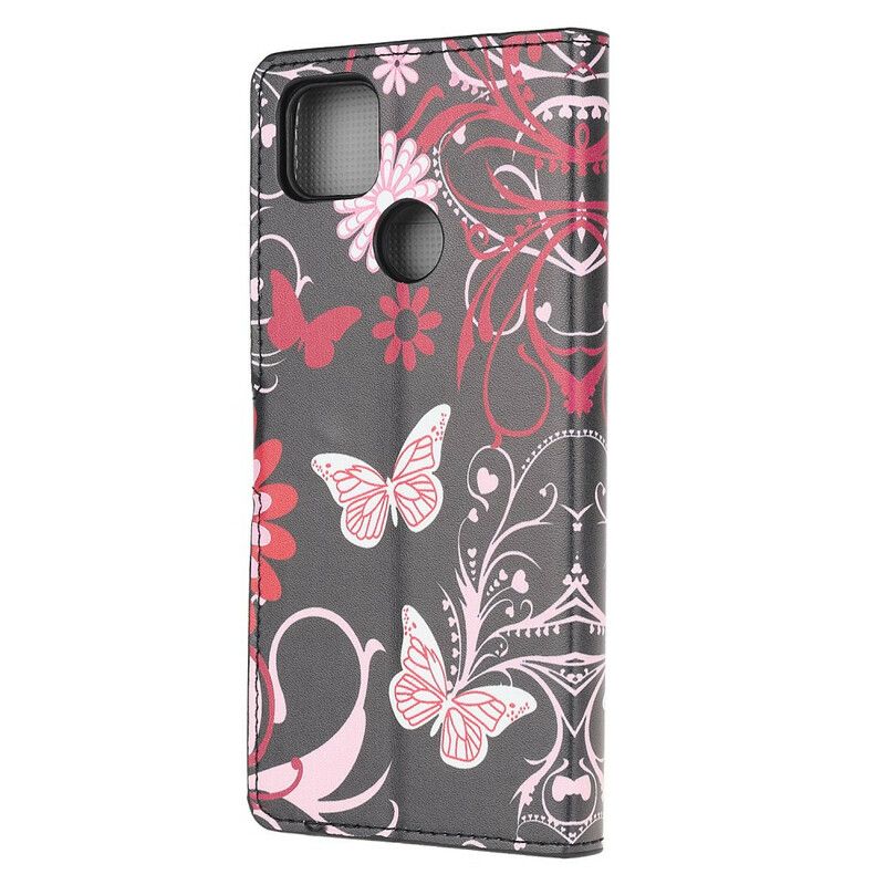 Flip Cover Xiaomi Redmi 9C Sommerfugle Og Blomster