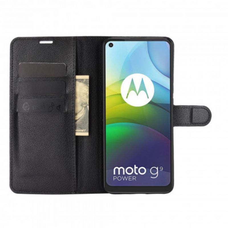 Flip Cover Moto G9 Power Klassisk Litchi-effekt