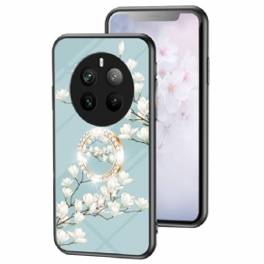 Cover Realme 12 Pro / 12 Pro Plus Blomsterring-holder Af Hærdet Glas