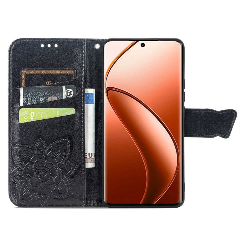 Flip Cover Realme 12 Pro / 12 Pro Plus Barok Sommerfugl Med Rem