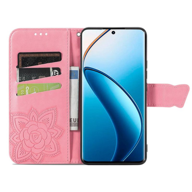 Flip Cover Realme 12 Pro / 12 Pro Plus Stor Sommerfugl Med Rem