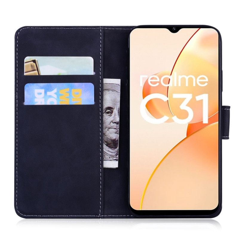 Flip Cover Realme C31 Sommerfugle Imiteret Læder