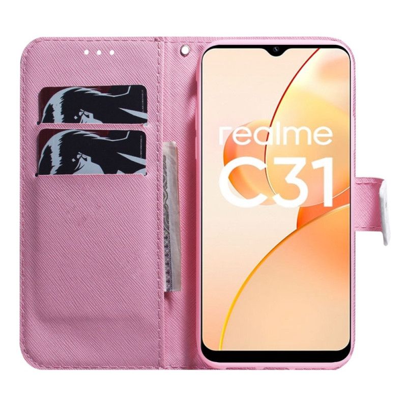 Læder Cover Realme C31 Pink Blomst