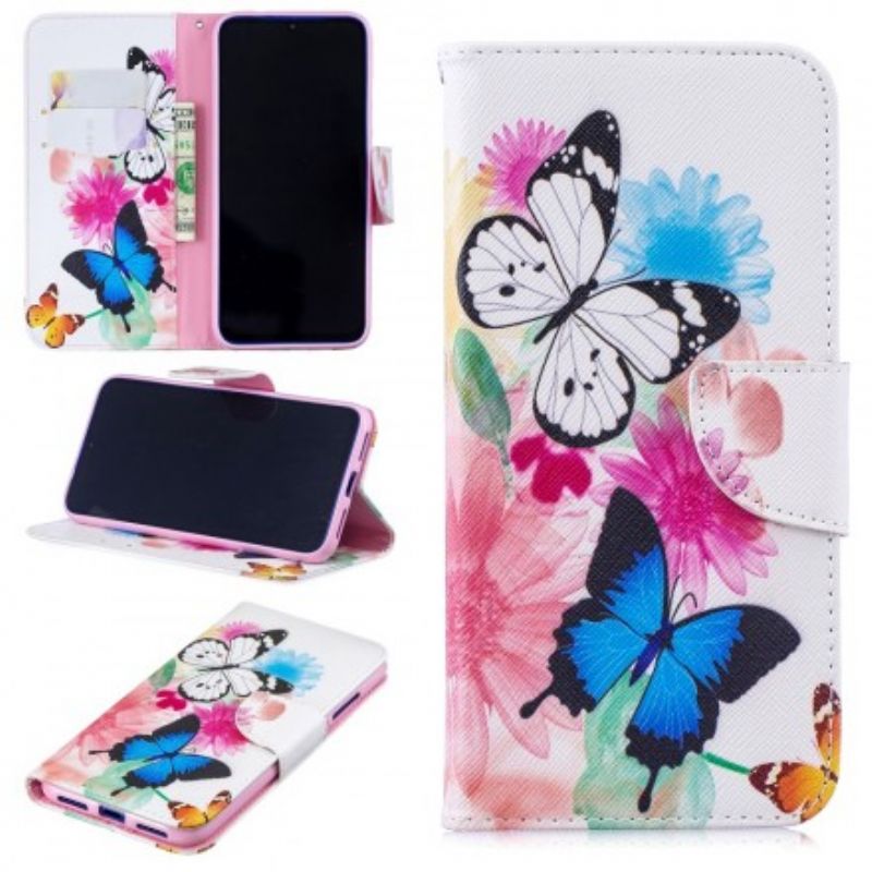 Flip Cover Xiaomi Redmi Note 7 Malede Sommerfugle Og Blomster