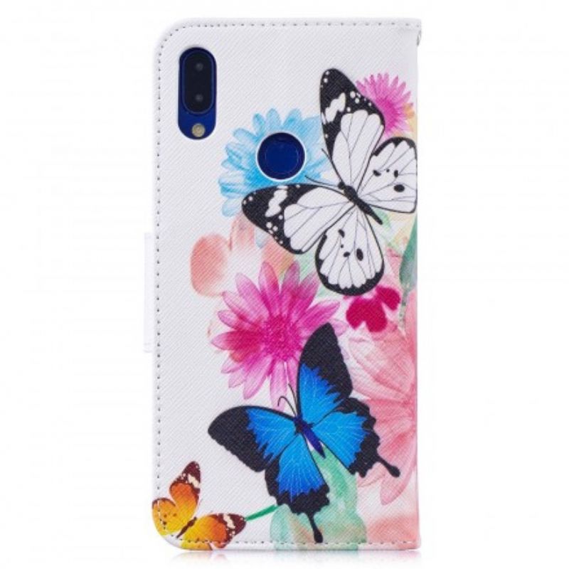 Flip Cover Xiaomi Redmi Note 7 Malede Sommerfugle Og Blomster