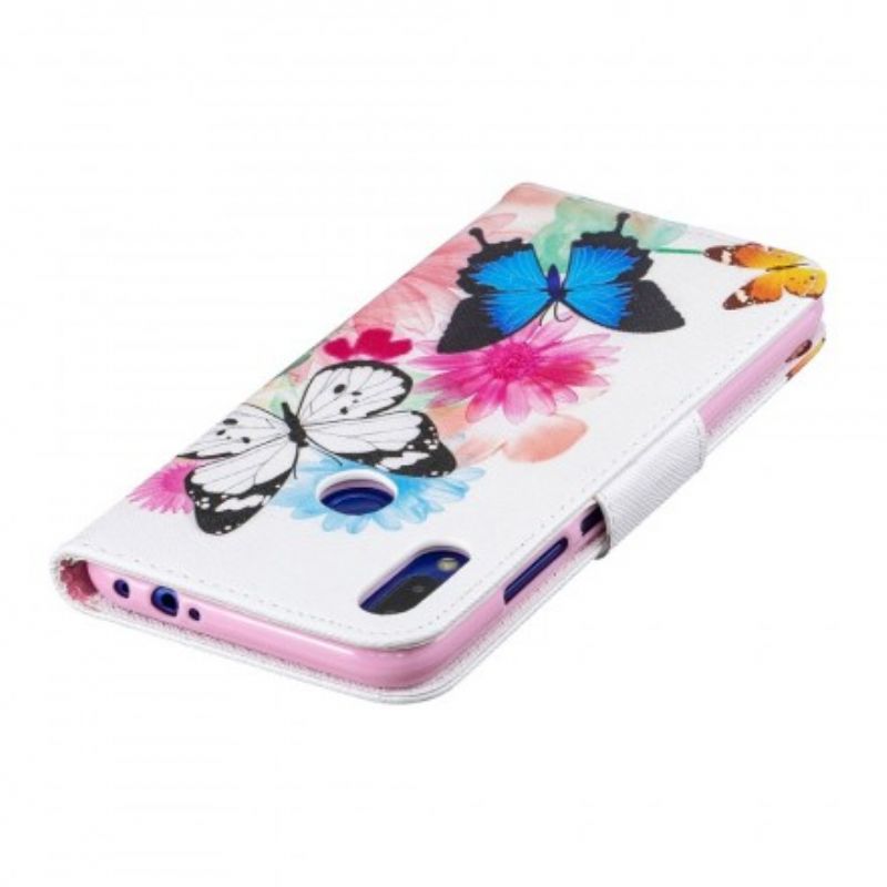 Flip Cover Xiaomi Redmi Note 7 Malede Sommerfugle Og Blomster