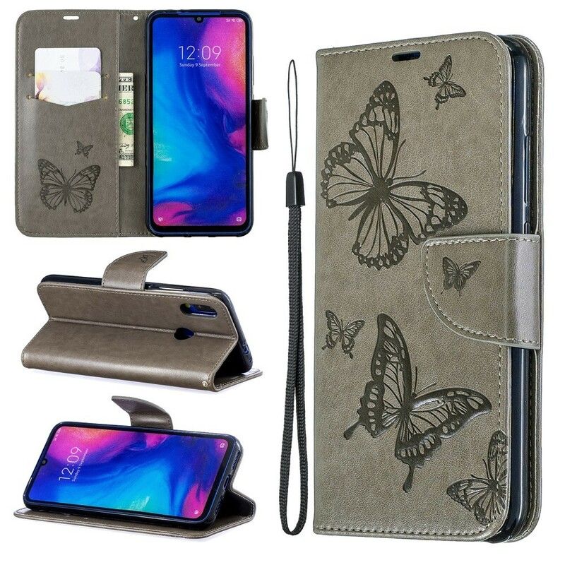 Flip Cover Xiaomi Redmi Note 7 Med Snor Strop Med Sommerfugletryk