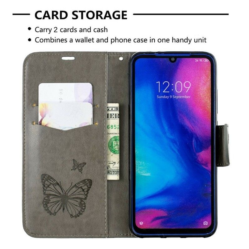 Flip Cover Xiaomi Redmi Note 7 Med Snor Strop Med Sommerfugletryk