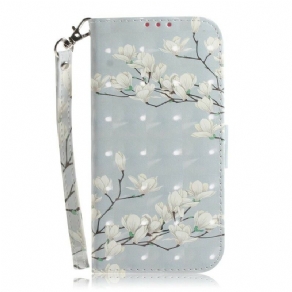 Flip Cover Xiaomi Redmi Note 7 Med Snor Thong Blomstertræ