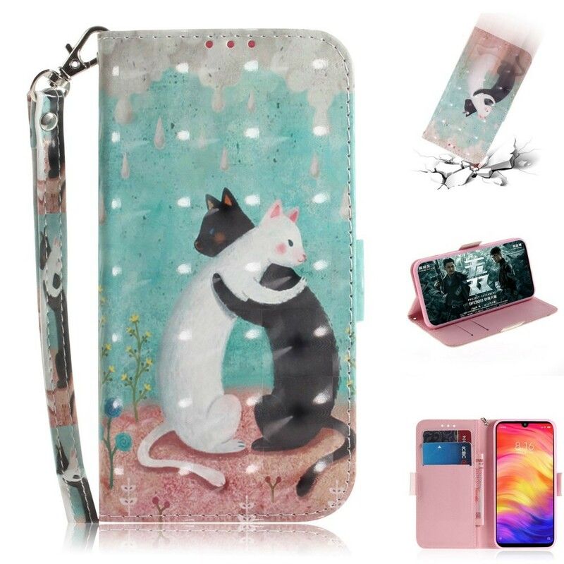 Flip Cover Xiaomi Redmi Note 7 Med Snor Thong Cat Friends