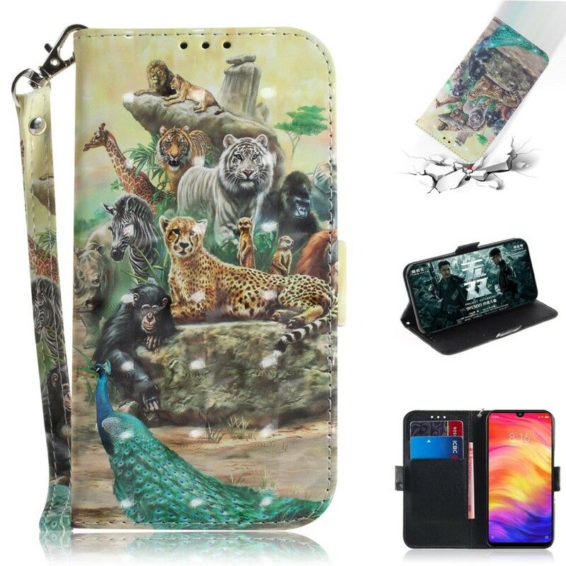 Flip Cover Xiaomi Redmi Note 7 Med Snor Thong Safari Dyr