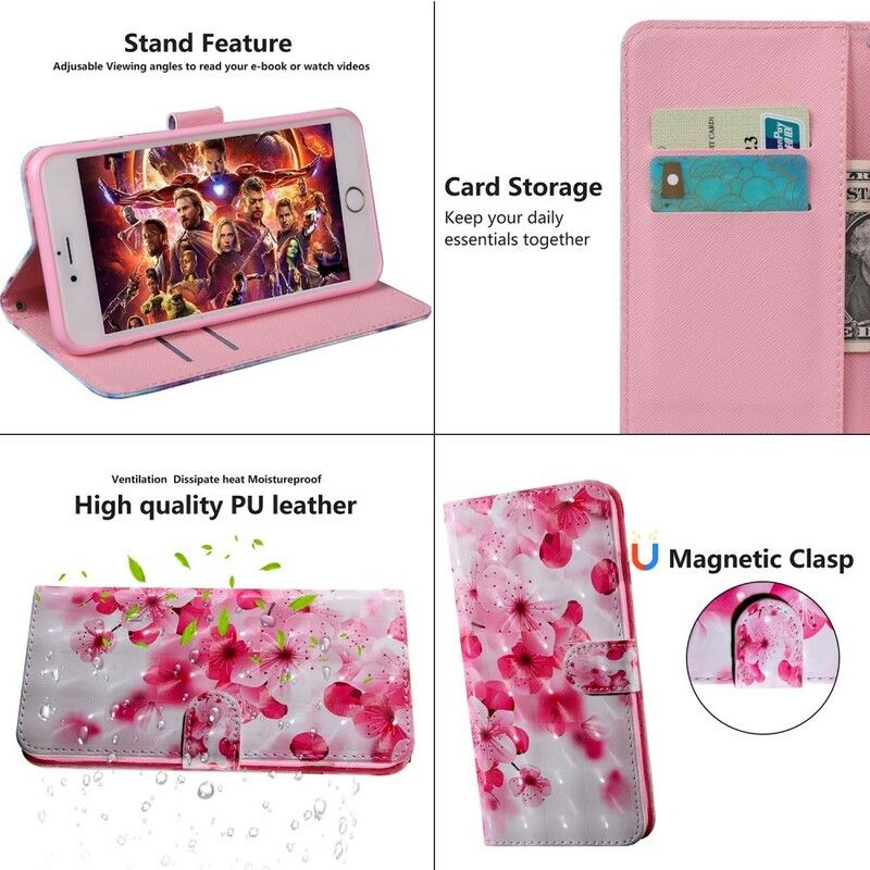 Flip Cover Xiaomi Redmi Note 7 Pink Blomster