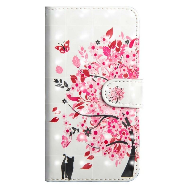 Flip Cover Xiaomi Redmi Note 7 Pink Træ Og Sort Kat