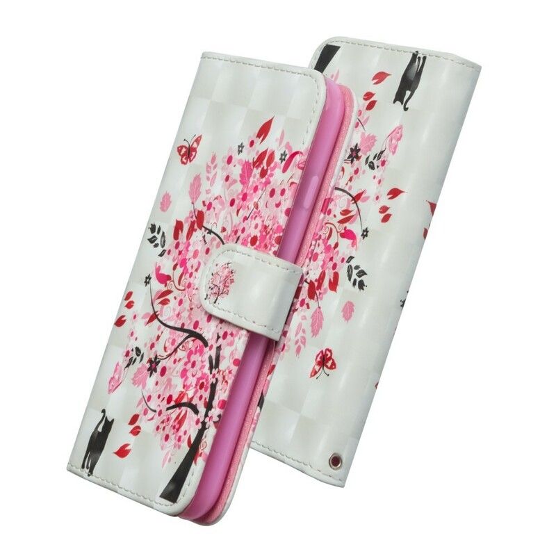 Flip Cover Xiaomi Redmi Note 7 Pink Træ Og Sort Kat