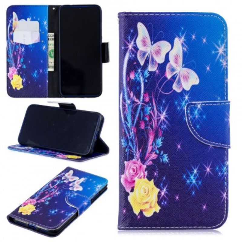 Flip Cover Xiaomi Redmi Note 7 Sommerfugle Om Natten