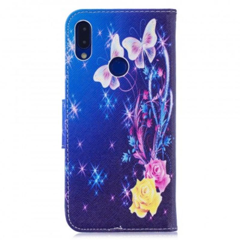 Flip Cover Xiaomi Redmi Note 7 Sommerfugle Om Natten