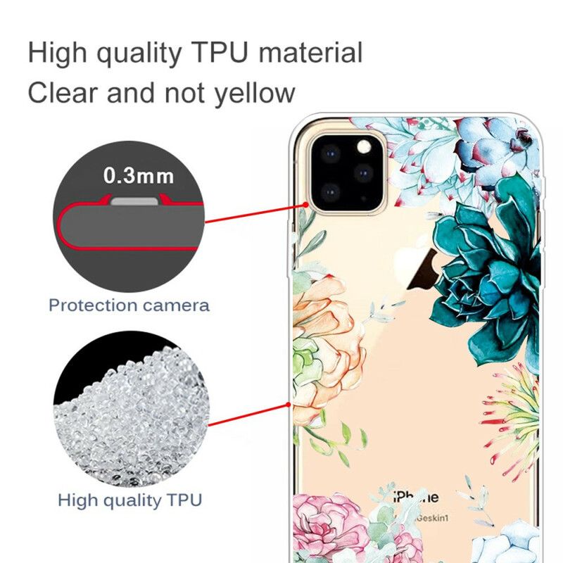 Cover iPhone 11 Pro Max Transparente Akvarelblomster