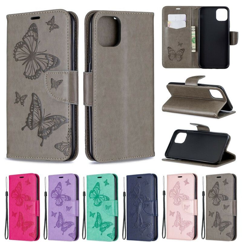 Flip Cover iPhone 11 Pro Max Med Snor Thong Printede Sommerfugle