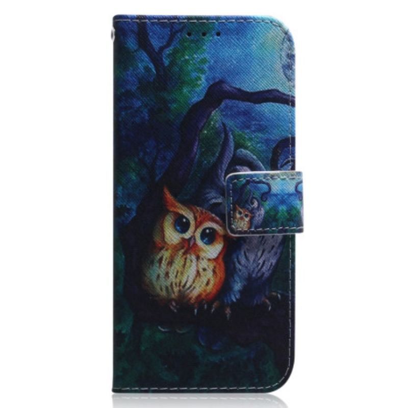 Flip Cover Xiaomi Redmi Note 12 5G Med Snor Strappy Owls Maleri