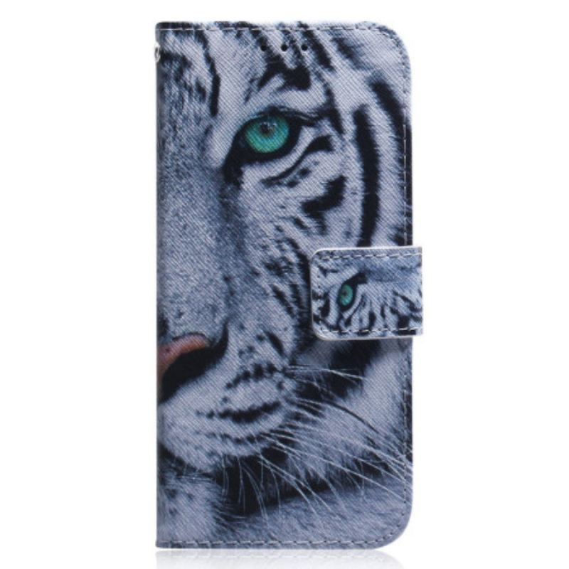 Læder Cover Xiaomi Redmi Note 12 5G Med Snor Strappy White Tiger