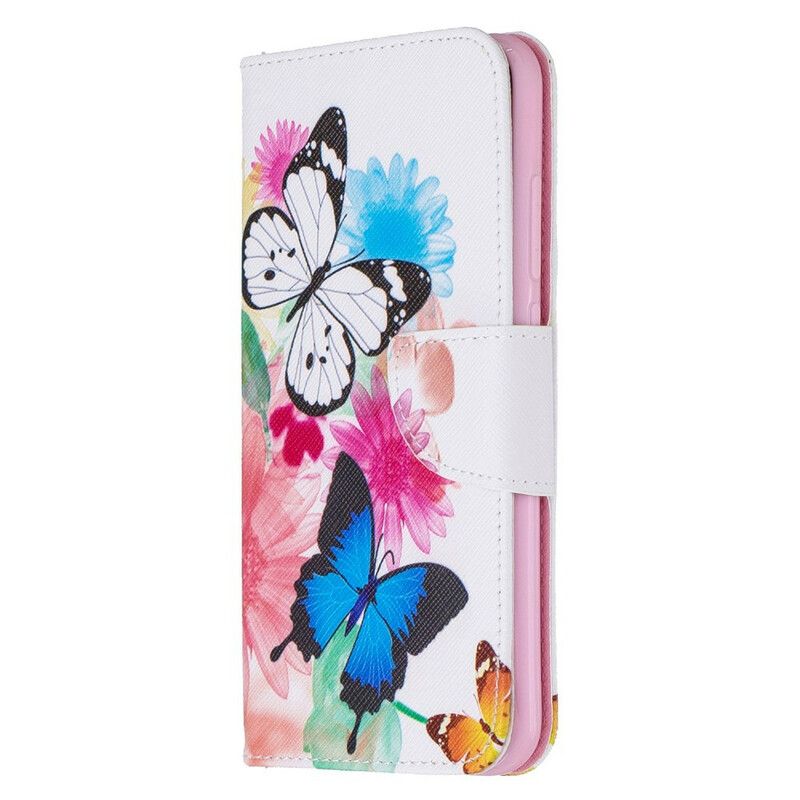 Flip Cover Xiaomi Redmi Note 8 Malede Sommerfugle Og Blomster