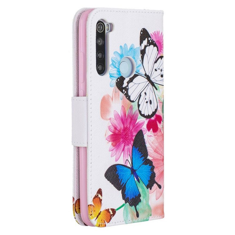 Flip Cover Xiaomi Redmi Note 8 Malede Sommerfugle Og Blomster