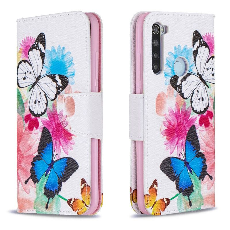 Flip Cover Xiaomi Redmi Note 8 Malede Sommerfugle Og Blomster