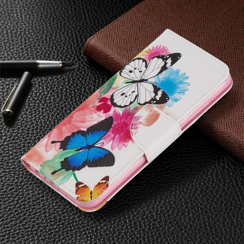 Flip Cover Xiaomi Redmi Note 8 Malede Sommerfugle Og Blomster