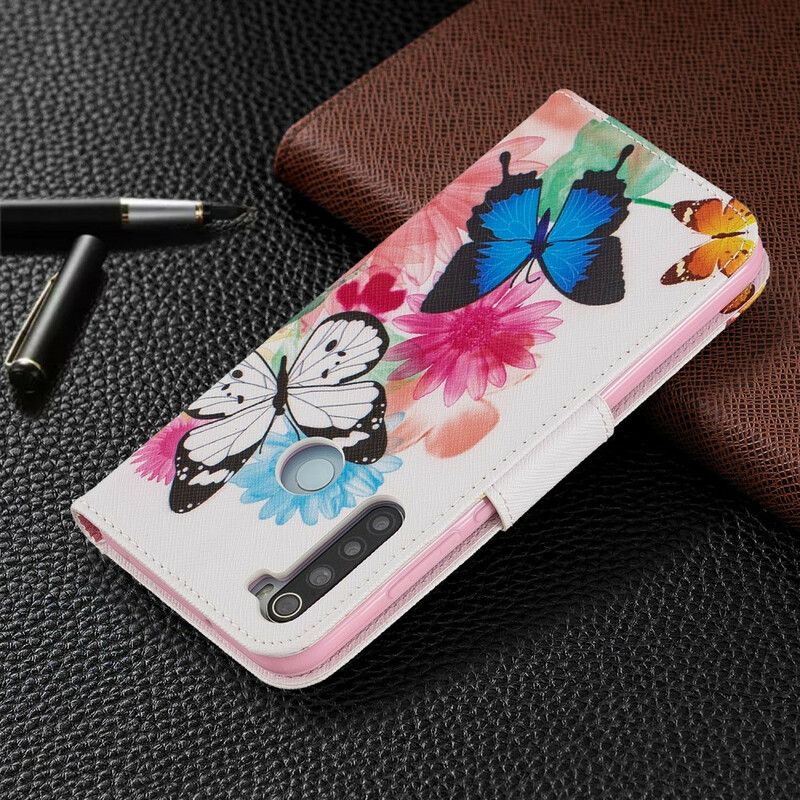 Flip Cover Xiaomi Redmi Note 8 Malede Sommerfugle Og Blomster