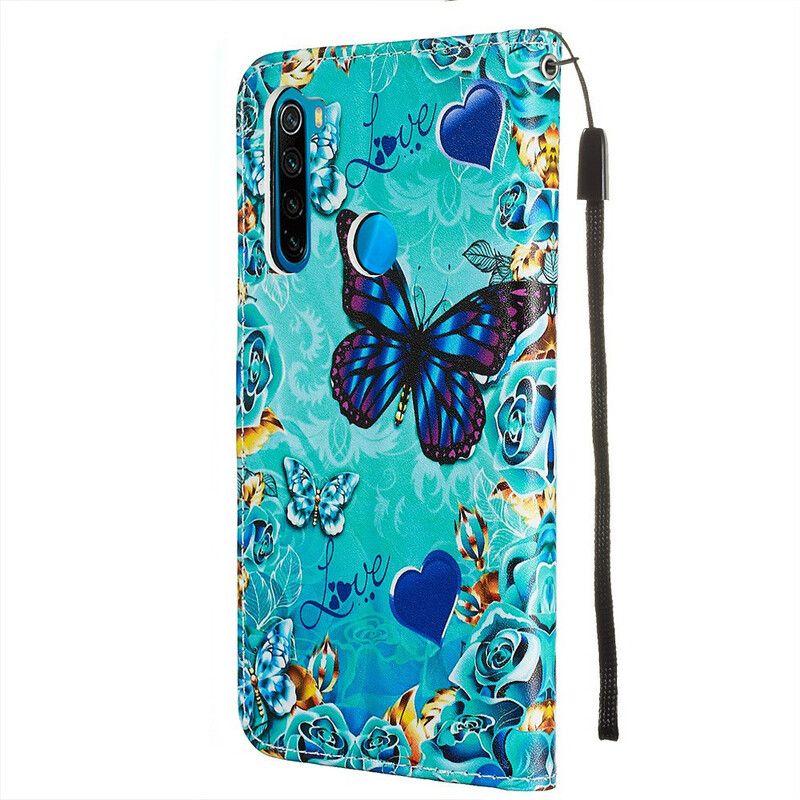 Flip Cover Xiaomi Redmi Note 8 Med Snor Elsker Sommerfugle Strappy